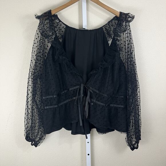 Anthropologie 4SI3NNA Chantria Polka Dot Tie Front Top Plus Size 3X Black - Picture 3 of 6